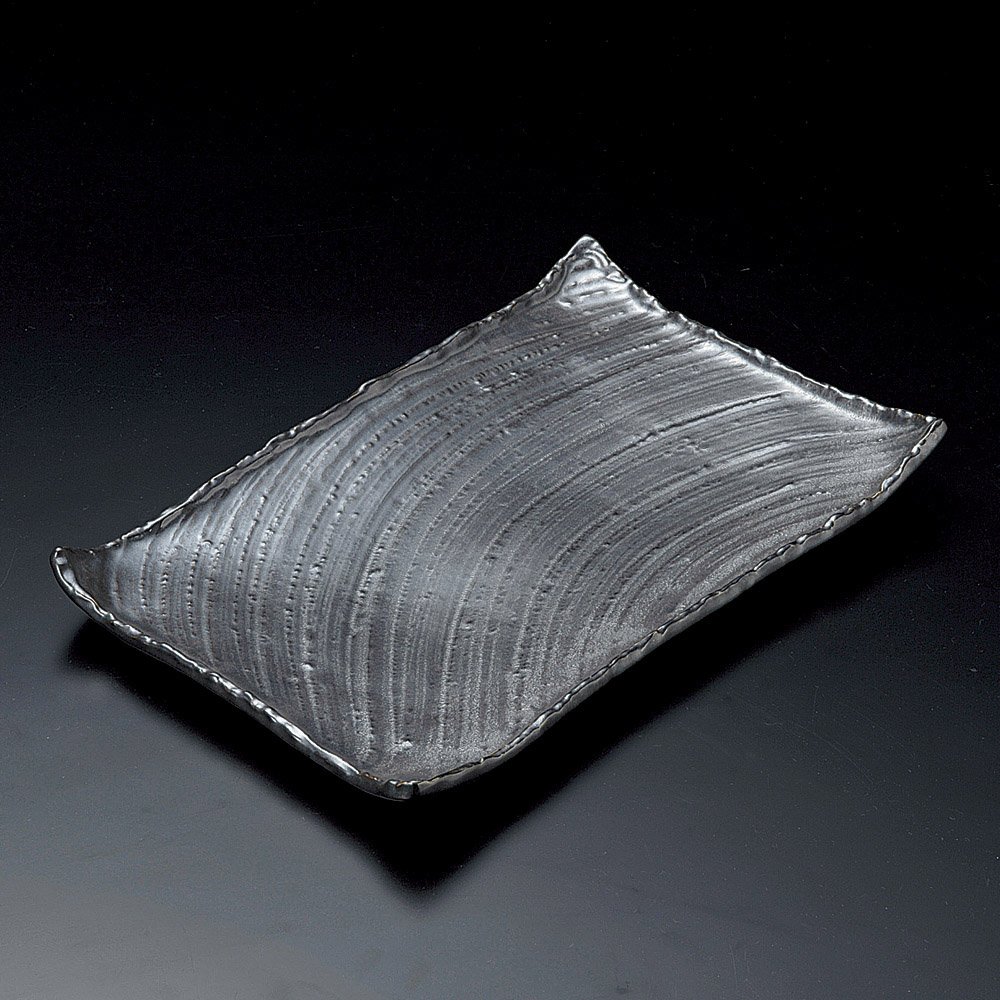 Amazon.co.jp: 銀釉枯山水角皿（中） [31 x 21 x 4cm 1188g] 【長角皿